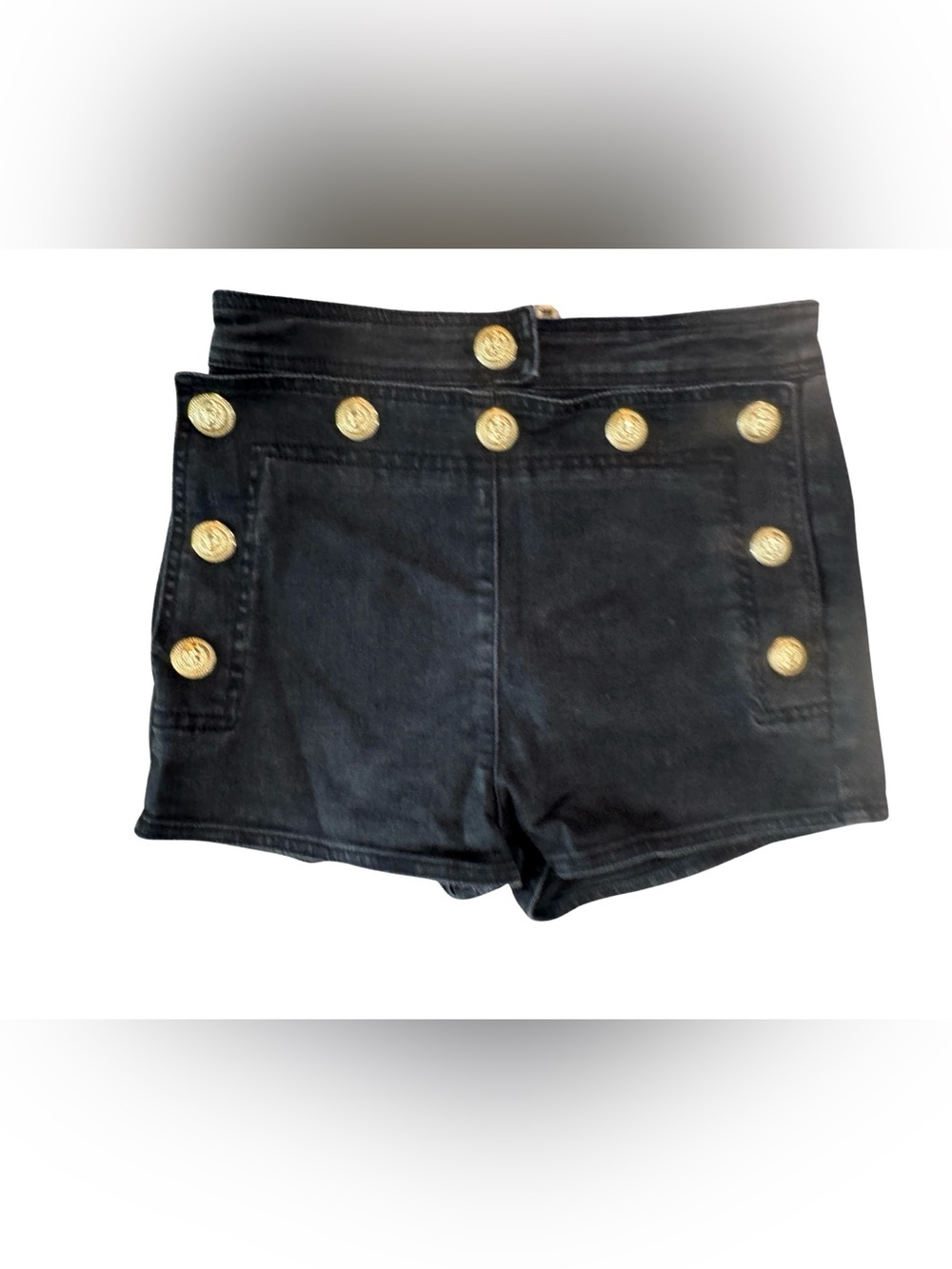 Women’s Black Jean Shorts with Gold Button Detail